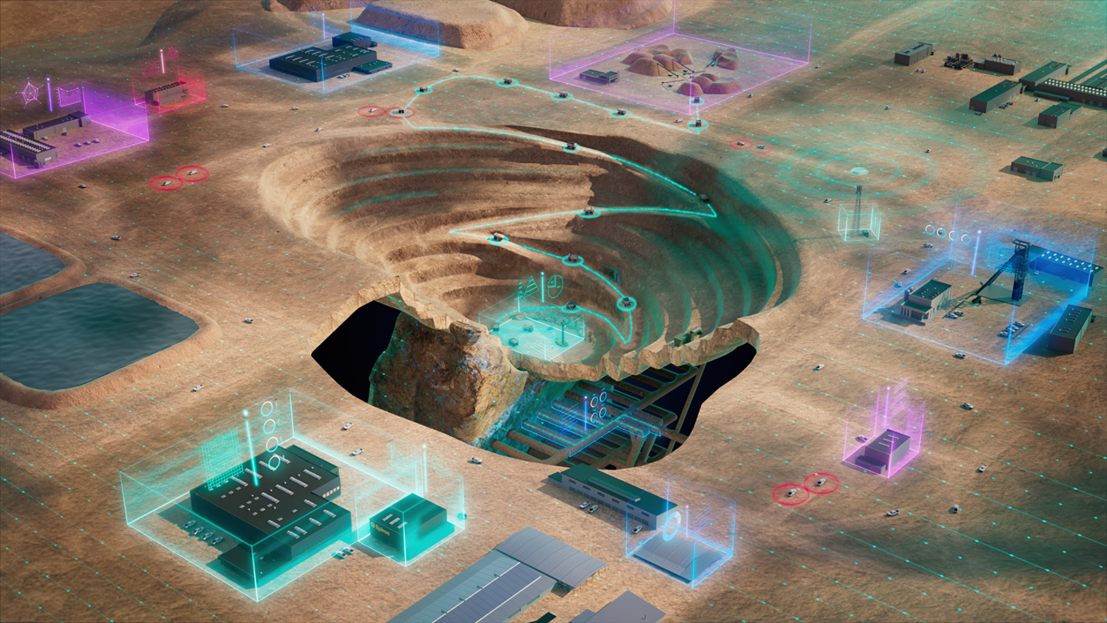 Data flow illustrated over a mine site