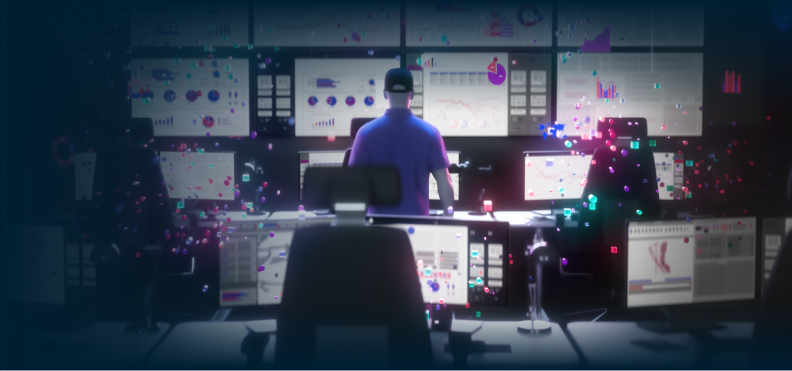 Control room with data streams